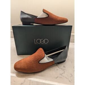 LOGO Meryl Leather Slip on Loafers Maple Sugar/Pewter 8.5 NEW Lori Goldstein